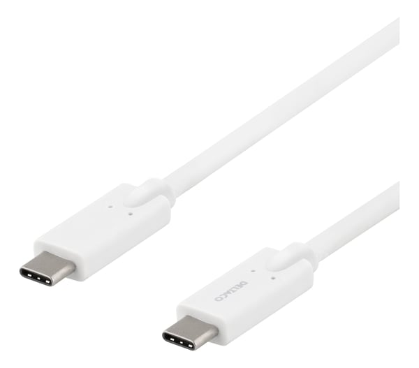 DELTACO - USB-kabel - 24 pin USB-C (hane) till 24 pin USB-C (hane) - 5 A - 2 m - vit