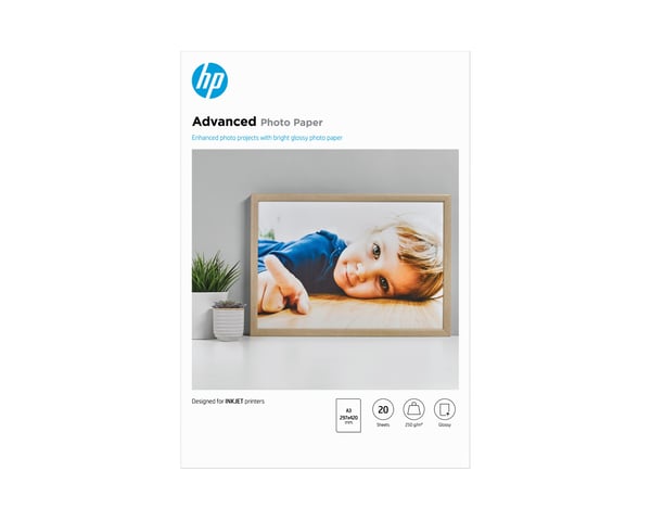 HP Advanced Photo Paper - Blank - A3 (297 x 420 mm) - 250 g/m² - 20 ark fotopapper - för ENVY Inspire 7920; Officejet 7000 E809, 7510, 76XX; Office...