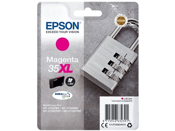 Epson Padlock 35XL Riippulukko DURABrite Ultra, yksittäispakkaus, magenta muste, High (L) Yield, Magenta, Väriainepohjainen muste, 20,3 ml, 1 kpl, ...