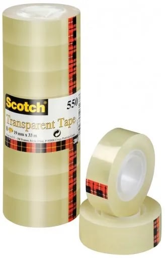 3M Scotch Adhesive Film 550, transparent, 19 mm x 33 m kärndiameter: 25 mm, hög vidhäftningsstyrka (5501933)