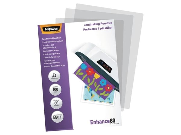 Lamineringslommer A4 Fellowes mat 80my (100 stk.)