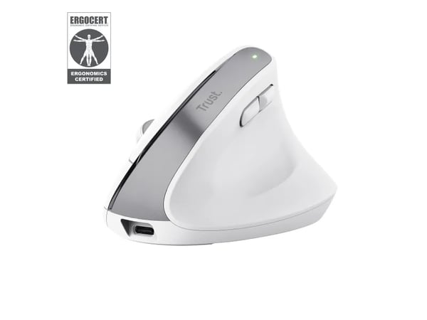 Trust Bayo+, oikeakätinen, pystysuora muotoilu, optinen, langaton RF + Bluetooth, 2400 dpi, valkoinen