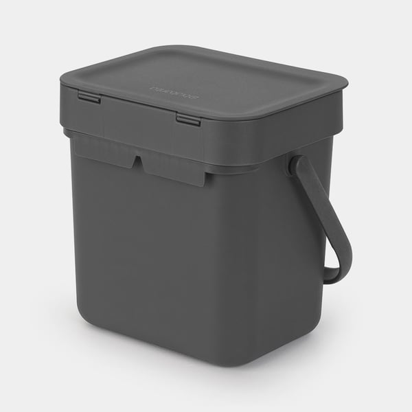 Brabantia Sort & Go - Søppelbøtte - flipp-lokk - 3 L - håndtak - grå