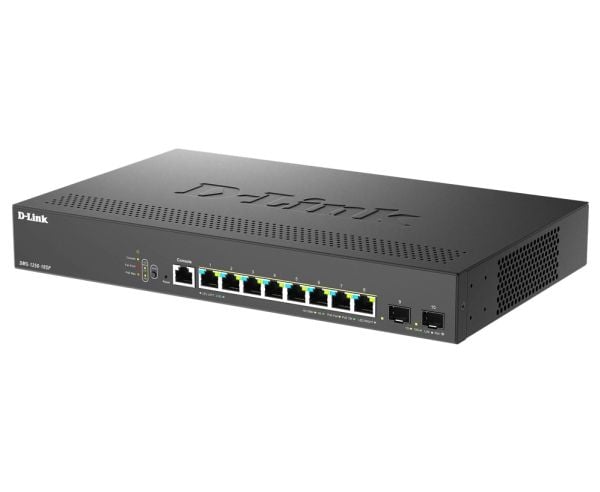 D-Link DMS-1250-10SP - Switch - L2+ - smart - 8 x 10/100/1000/2.5G (PoE+) + 2 x 10 Gigabit SFP+ - stasjonær - PoE+ (240 W)