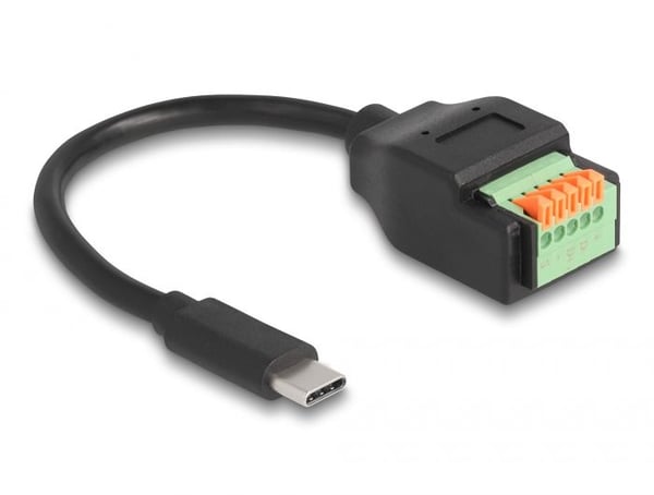 Delock - USB-adapterkabel - USB-C (hann) til 4-pins terminalblokk - 15 cm - trykknapp, 2,54 mm stigning, stripped ends - svart/grønn