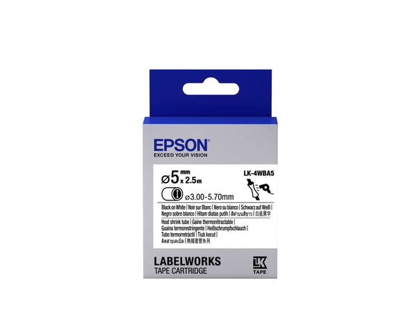 Epson LabelWorks LK-4WBA5 - Svart på vitt - Rulle (0,5 cm x 2,5 m) 1 rulle (rullar) rör - för LabelWorks LW-1000, 300, 400, 600, 700, 900, K400, Z5...