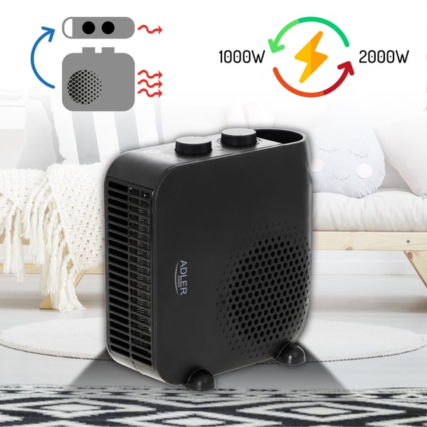 Adler AD 7725B puhallinlämmitin 2000 W, 2 tehoasetusta, musta