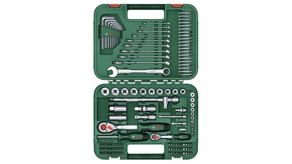 Bosch 1 600 A02 Z9B työkalusarja 132 osaa, 2 suunnanvaihtoräikkää 1/4" ja 1/2"