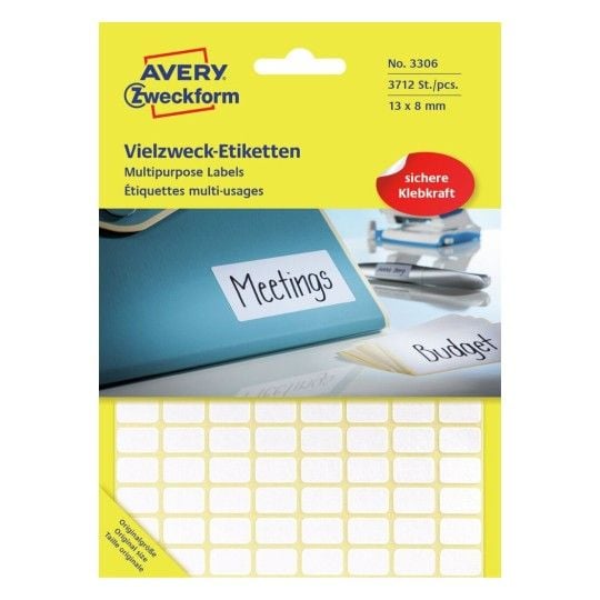 Avery Multi-Purpose Labels 3306 - Selv-adhesiv - hvit - 8 x 13 mm 3712 stk merkelapper