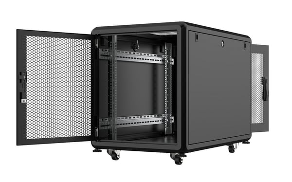 Lanview RSL12U61BL, Itseseisova teline, 12U, 600 kg, Näppäinlukko, Kotelon kiskot, Säädettävät jalat