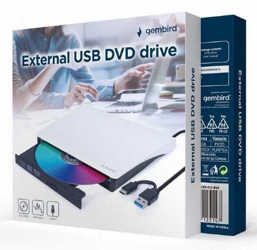 Gembird - Platestasjon - DVD±RW (±R DL) / DVD-RAM - 8x - USB 3.1 Gen 1 - ekstern - svart