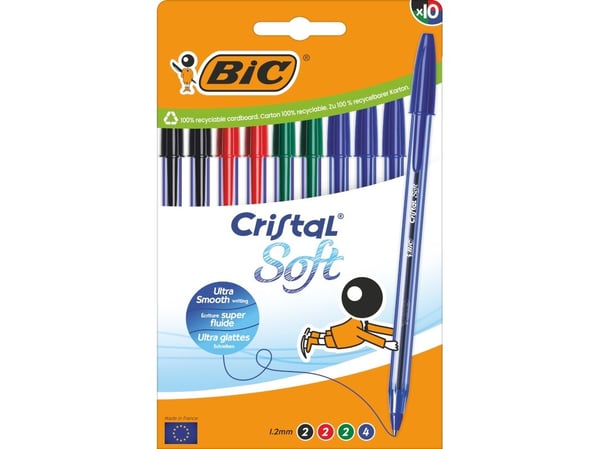 BIC 516359, Tynn spiss, Sort, Blå, Grønn, Rød, 10 stykker