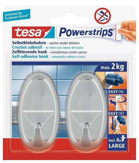 TESA 58050-00012, inomhus, Handdukskrok, Krom, Självhäftande remsa, 2 kg, Oval