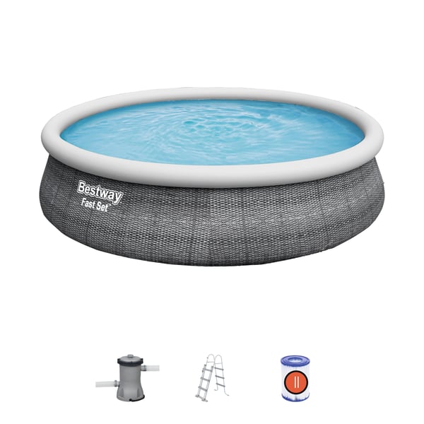 Bestway 57372, 12362 l, Oppblåsbart basseng, Voksen og barn, Stige, Grå, 38,8 kg