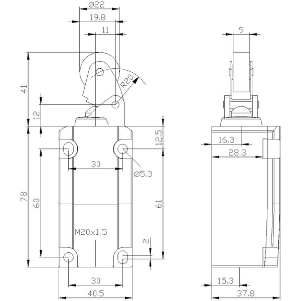 Siemens 3SE51320BE05 3SE5132-0BE05 Asentokytkin 6 A, rullavipu, metallivipu, muovirulla, IP66, IP67, 1 kpl, muovi, IP66, IP67, 43 mm, 49 mm, 127 mm...