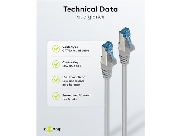 Goobay 67516, 2 m, Cat6a, S/FTP (S-STP), RJ-45, RJ-45, Blå, Grå