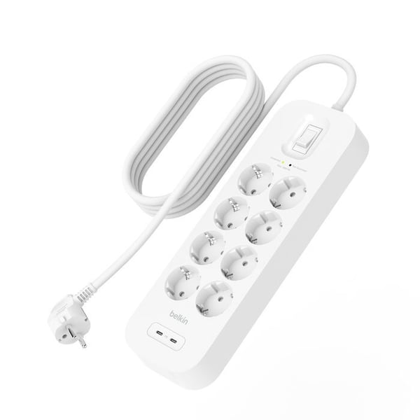 Belkin Connect - Overspenningsavleder - med 2 USB-C-porter - utgangskontakter: 8 - 2 m kabel