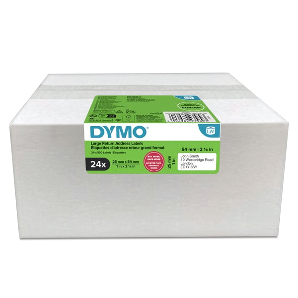 DYMO 2223589, Valkoinen, Paperi, Forest Stewardship Council (FSC), 5,4 cm, 2,5 cm, 12000 kpl