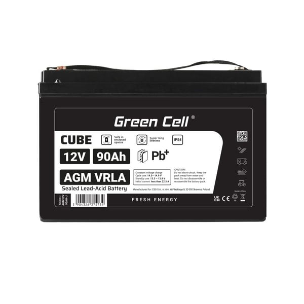 Green Cell AGM12V90AH-J, 12 V, 90 ah, 1 kpl, 5 vuosi/vuosia, Musta, Sealed Lead Acid (VRLA)
