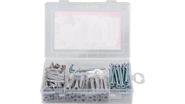 Fischer 518526, Skrue- og veggpluggsett, Lettbetong, Murstein, Betong, Gipsblokk, Gipsfiberplate, Gipsplater, Nylon, 77 stykker, Boks, 50 Universal...