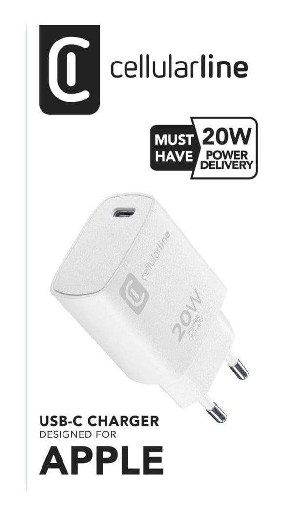 Mobillader Cellular Line USB-C Apple 20W, hvit