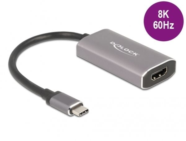Delock - Video adapter - USB-C hann til HDMI hunn - 20 cm - grå - 8 K 60 Hz (7680 x 4320) støtte