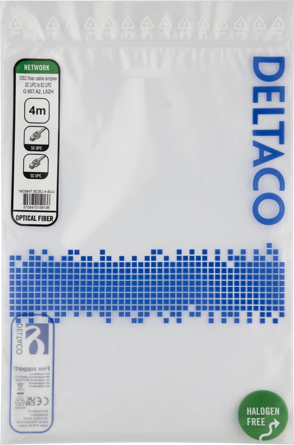 DELTACO - Nettverkskabel - SC/UPC-enkeltmodus (hann) til SC/UPC-enkeltmodus (hann) - 4 m - 4 m - fiberoptisk - simpleks - 9 / 125 micron - OS2 - ha...