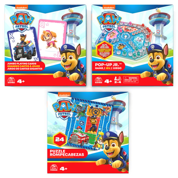 Spin Master PAW Patrol 3-spillsett, Pop-Up, jumbo-kort, 24-brikkers puslespill