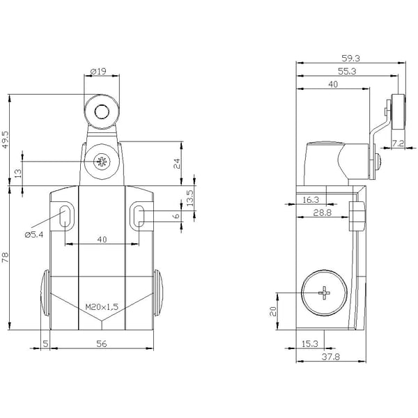 Siemens 3SE51220KH01 3SE5122-0KH01 Positionsschalter 6 A Schwenkhebel, Metallhebel IP66, IP67 1 St., Metall, IP66, IP67, Cuboid, 67 mm, 71,5 mm, 13...