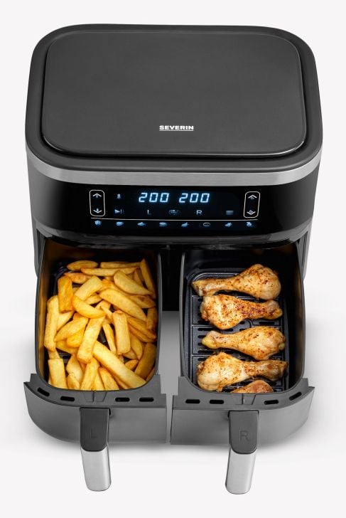 Severin FR 2463, Kuumakiertoilmakypsennin, 8 L, 120 °C, 200 °C, Kaksois, musta