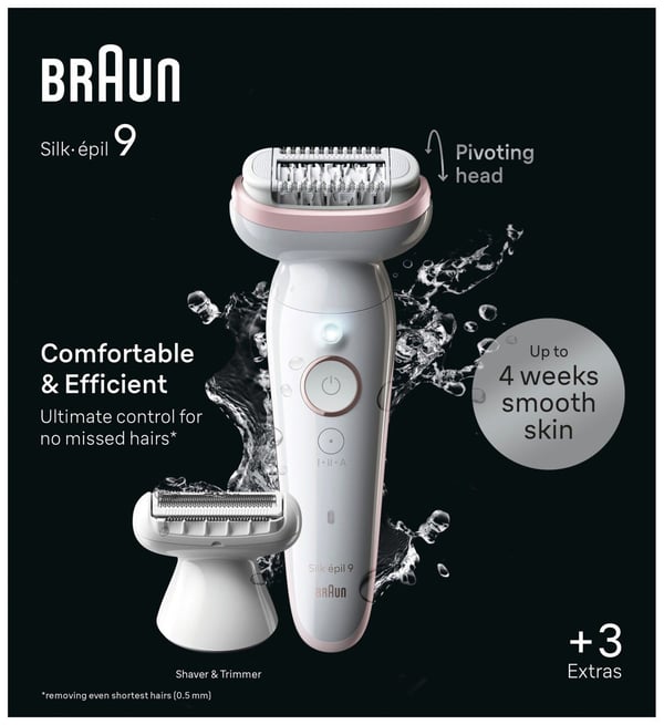 Braun Silk-épil 9 Silk·épil 9 9-030, Valkoinen, 40 pinsettiä, MicroGrip, 100 - 240 V, 50/60 Hz, Sisäänrakennettu akku