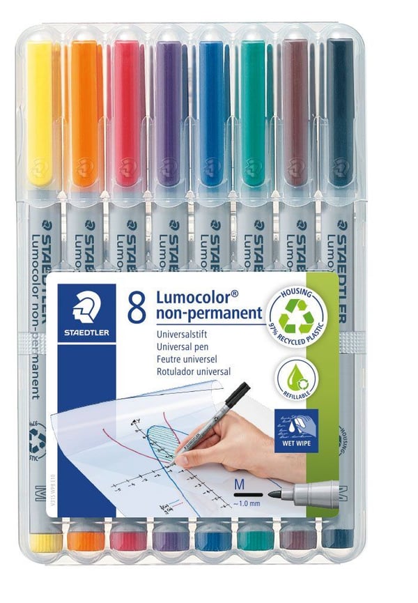 Marker Staedtler Lumocolor 315 WP8 ass. farver medium non-permanent (8 stk.)
