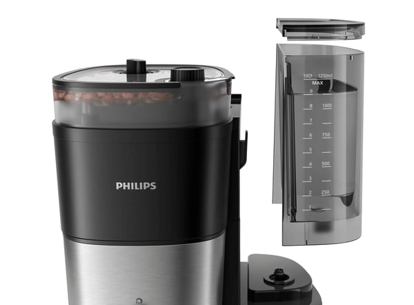 Philips All-in-1 Brew HD7888 Suodatinkahvinkeitin ja mylly, Suodatinkahvinkeitin, 1,25 L, Kahvipavut, Sisäänrakennettu jauhin, 1000 W, musta, Hopea
