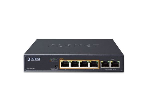 PLANET FSD-604HP, Uhåndtert, Fast Ethernet (10/100), Full tosidig, Strøm over Ethernet (PoE)