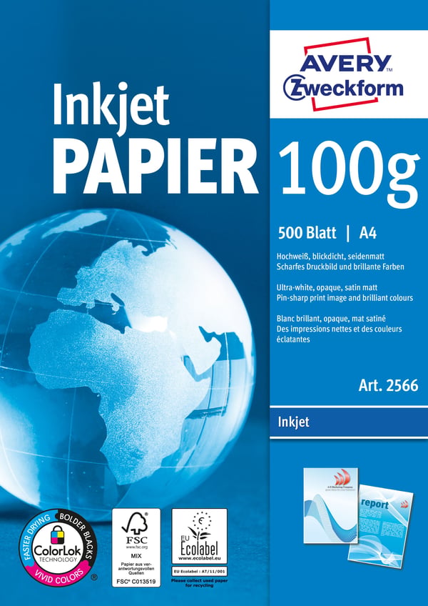 Avery Inkjet, laser & kopipapir - hvid - A4 (210 x 297 mm) - 100 g/m² - (500 ark)