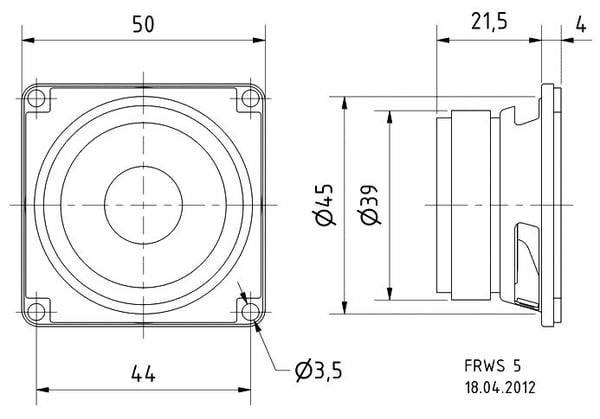 Visaton FRWS 5, Kokoäänialueen kaiutin, 4 W, Suorakulmainen, 10 W, 8 O, 150 - 20000 Hz