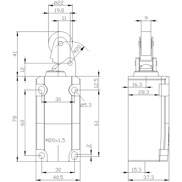 Siemens 3SE51120BE01 3SE5112-0BE01 Pysäytyskytkin 6 A Rullavarsi, metallitanko, muovirulla IP66, IP67 1 kpl 1 kpl