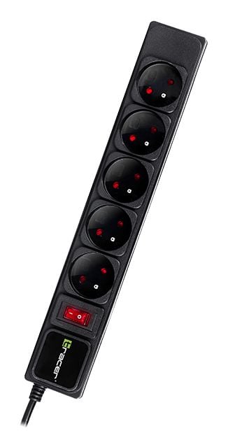 Tracer Surge protector PowerGear 5 m Black (5 outlets), 5 m, Sisätila, Tyyppi E, Tyyppi E, Suora, IP20