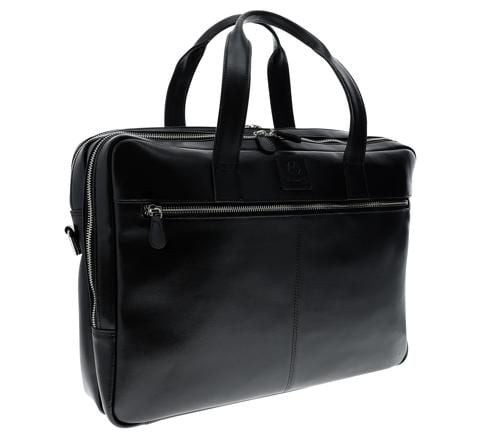 Exacompta Exative laptopveske i skinn. 2 separate rom (laptoplomme opp til størrelse 15,6" 38x27x5 cm) veskestørrelse 41x30x9,5 cm - Svart kuskinn