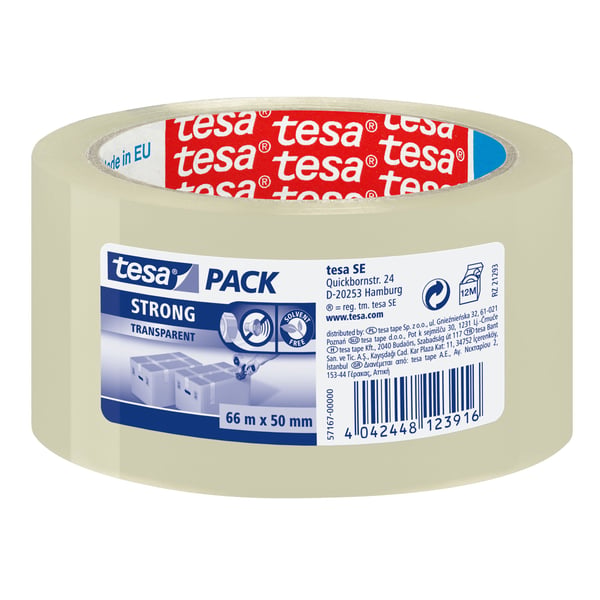 Tesapack Strong - Förpackningstejp - 50 mm x 66 m - BOPP (Biaxially Oriented Polypropylene) - genomskinlig