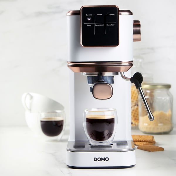 Domo DO746K, Espressomaskin, 1,1 l, Kaffe kapsyl, Kaffe pute, Malt kaffe, 1350 W, Rosegull, Hvit