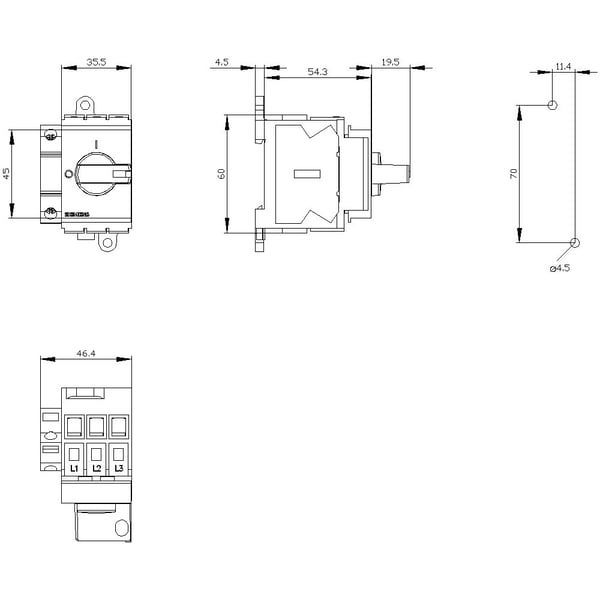 Sorter 3-felt 16 mm² 16 A 1 x lukkekontakt, 1 x lukkekontakt 690 V/AC Siemens 3LD30301TK11