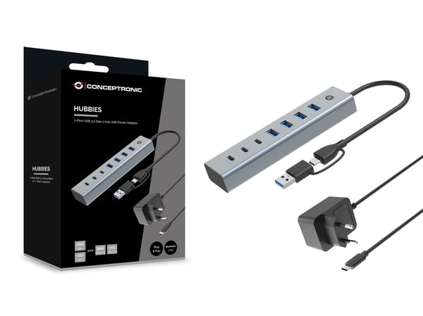 Conceptronic HUBBIES20GP - Hubb - 4 x USB 3.2 Gen 1 + 3 x USB-C 3.2 Gen 1 - skrivbordsmodell