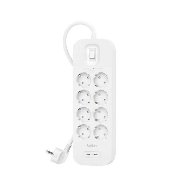 Belkin Connect - Overspenningsavleder - med 2 USB-C-porter - utgangskontakter: 8 - 2 m kabel