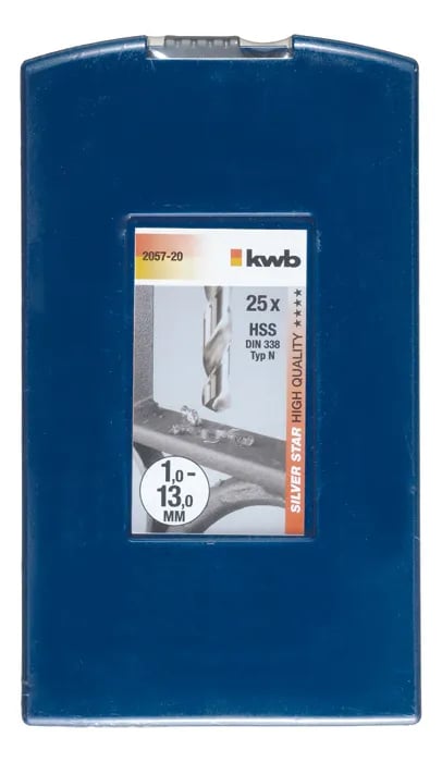 kwb 205720, Borr, Borrsats, Högerrotation, Strykjärn, Plast, Profil, Rostfritt stål, 135°, Snabbstål (HSS)