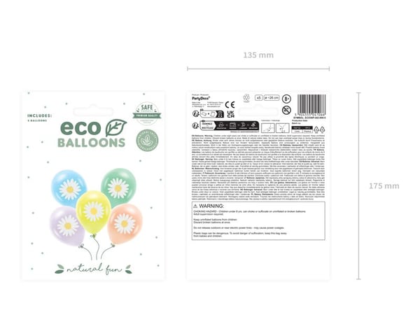 PartyDeco ECO30P-201-000-5, Ilmapallo, Valikoidut värit, Kuva, 30 cm, 5 kpl