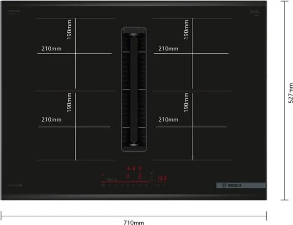 Bosch PVQ795H26E induktiotaso 70 cm, integroitu liesituuletin, 4 aluetta, musta