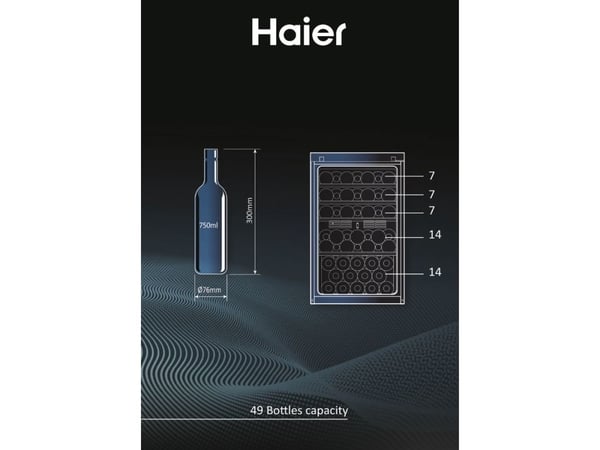 Haier Wine Bank 50 -sarja 3 HWS49GAE, viinijäähdytin, vapaasti sijoitettava, 49 pulloa, F, musta, musta