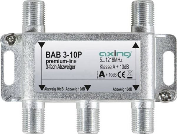 Axing BAB 3-10P, Kabelfordeler, 5 - 1218 Mhz, Grå, A, 10 dB, F