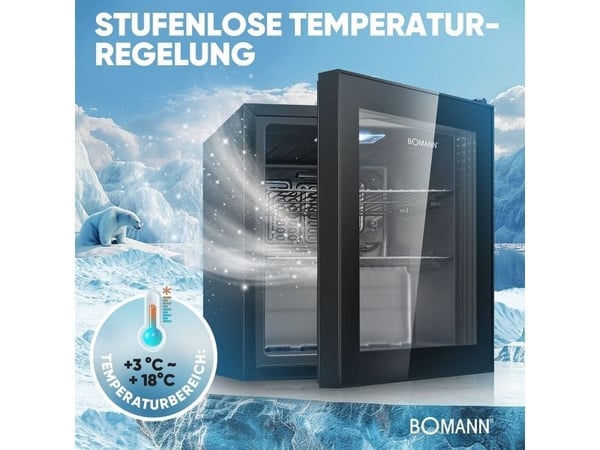 Bomann KSG 7291, Leskedrikkjøler, Frittstående, Svart, Svart, Riktig/Høyre, 46 l